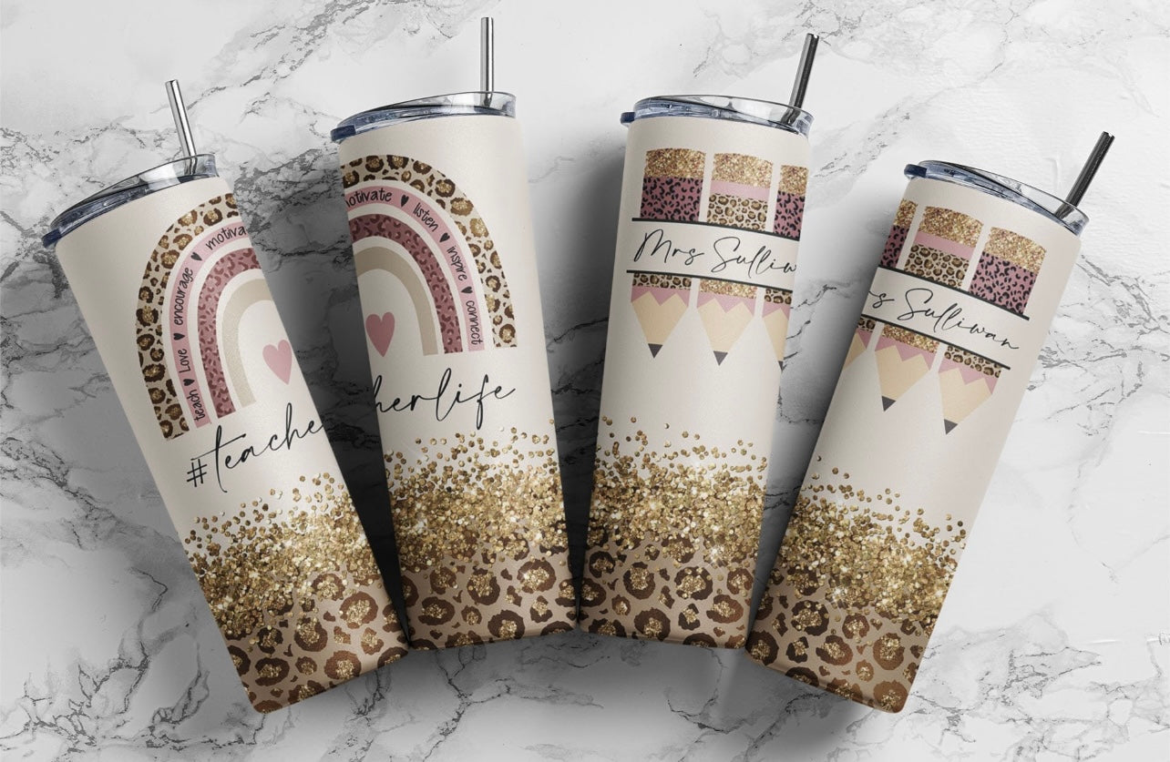 Teacher Life glitter & leopard