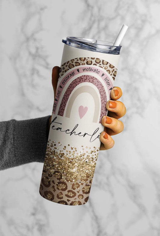 Teacher Life glitter & leopard